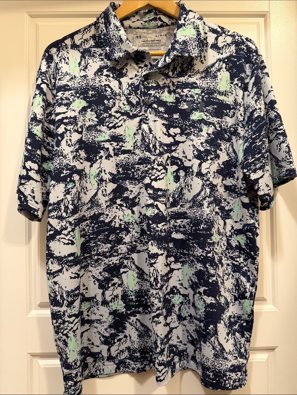 Under Armour Men's Navy Polo with Mint Splash Print